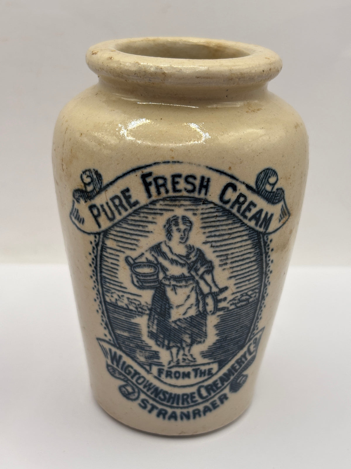 Old advertising cream pot, rich preserved cream stranraer, milkmaid