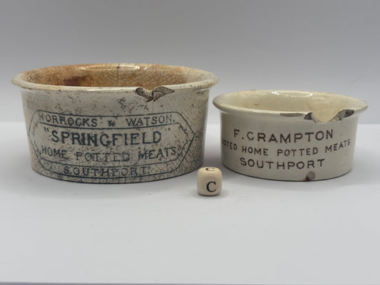 2 old advertising meat paste pots. Damaged (c)