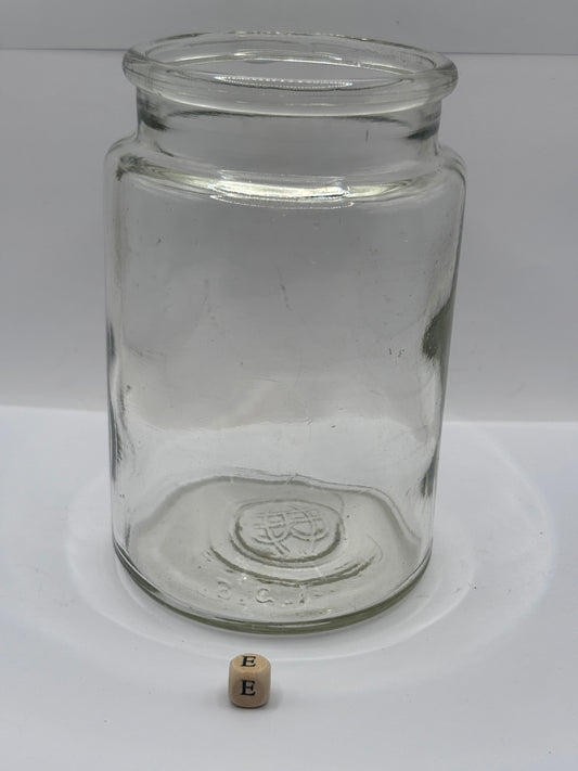 Old clear glass pickle jar (e)