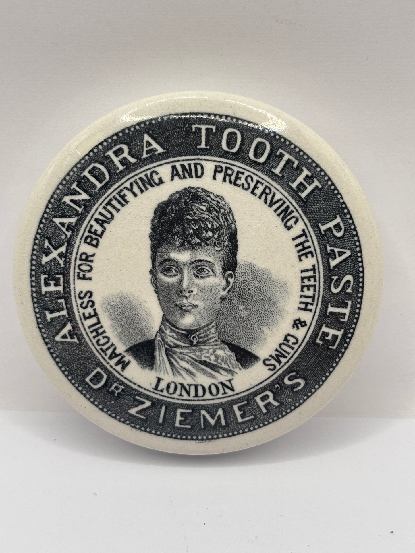Old advertising lid, Dr Ziemer’s alexandra tooth paste