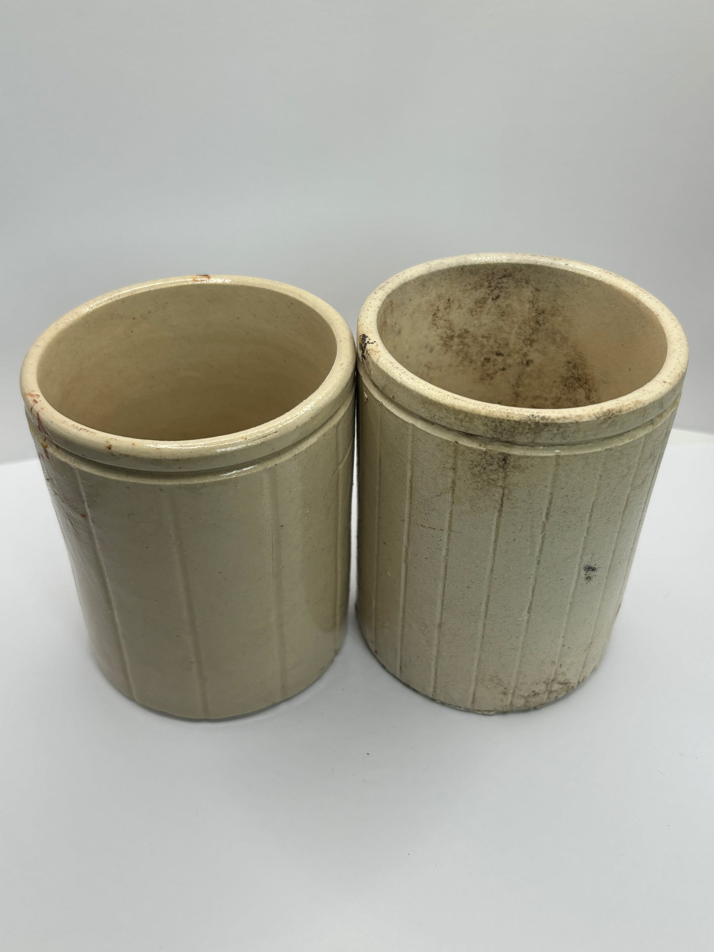 2 ribbed stoneware jam pots