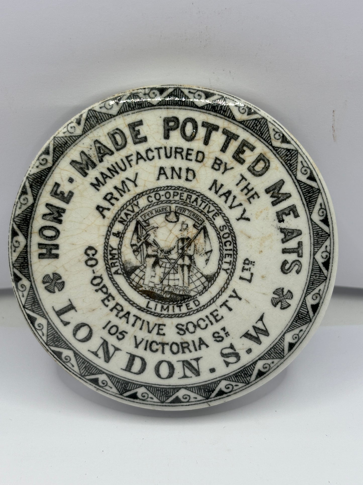 Advertising pot lid, army & navy