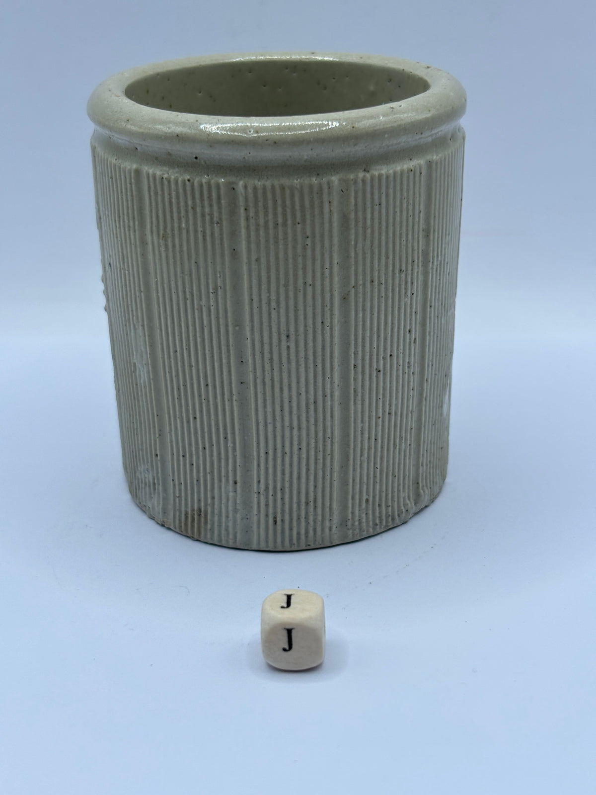 Old small ribbed stoneware jam pot (J)