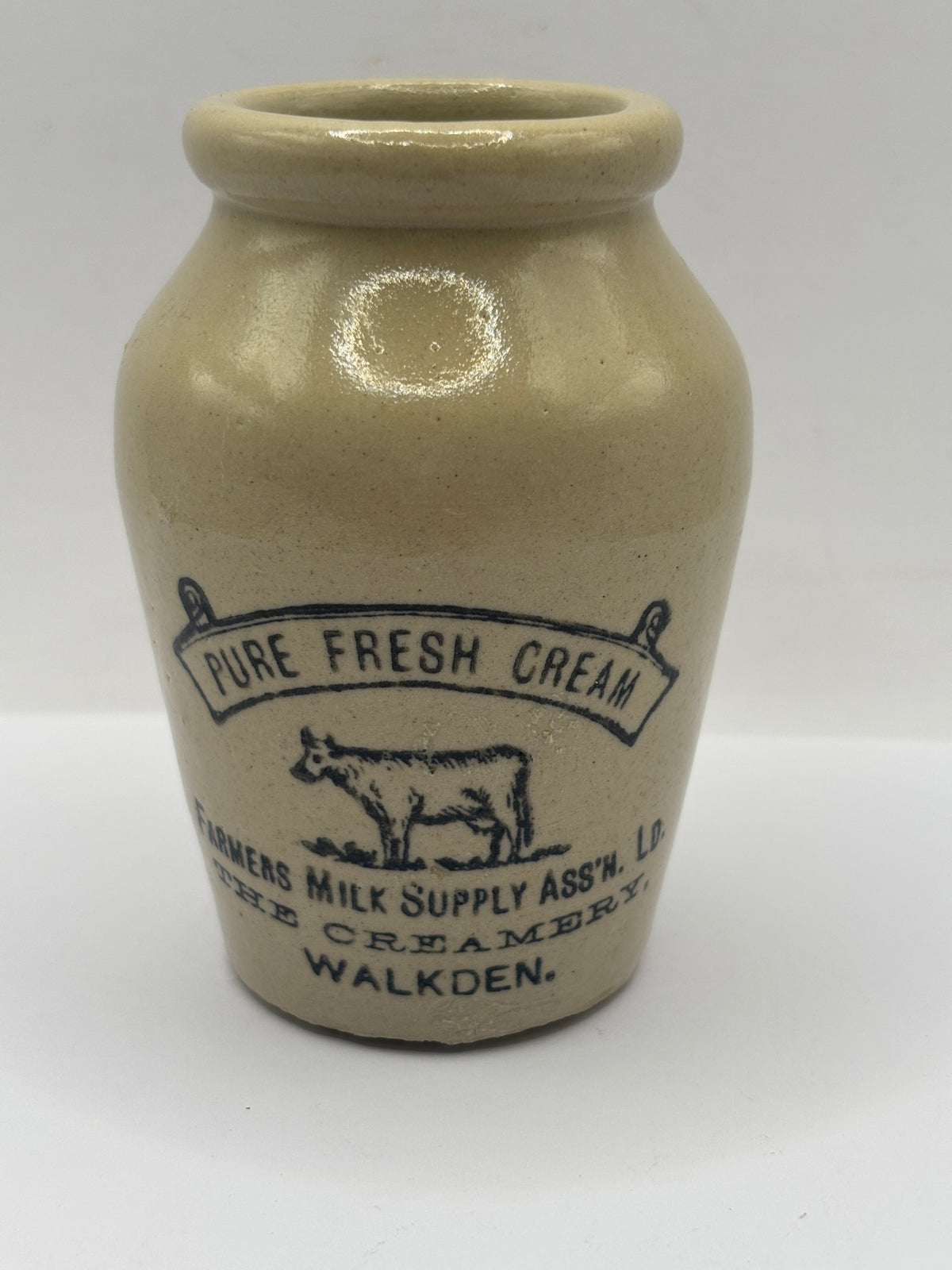 Old advertising cream pot, Pure fresh cream, The Creamery, Walkden