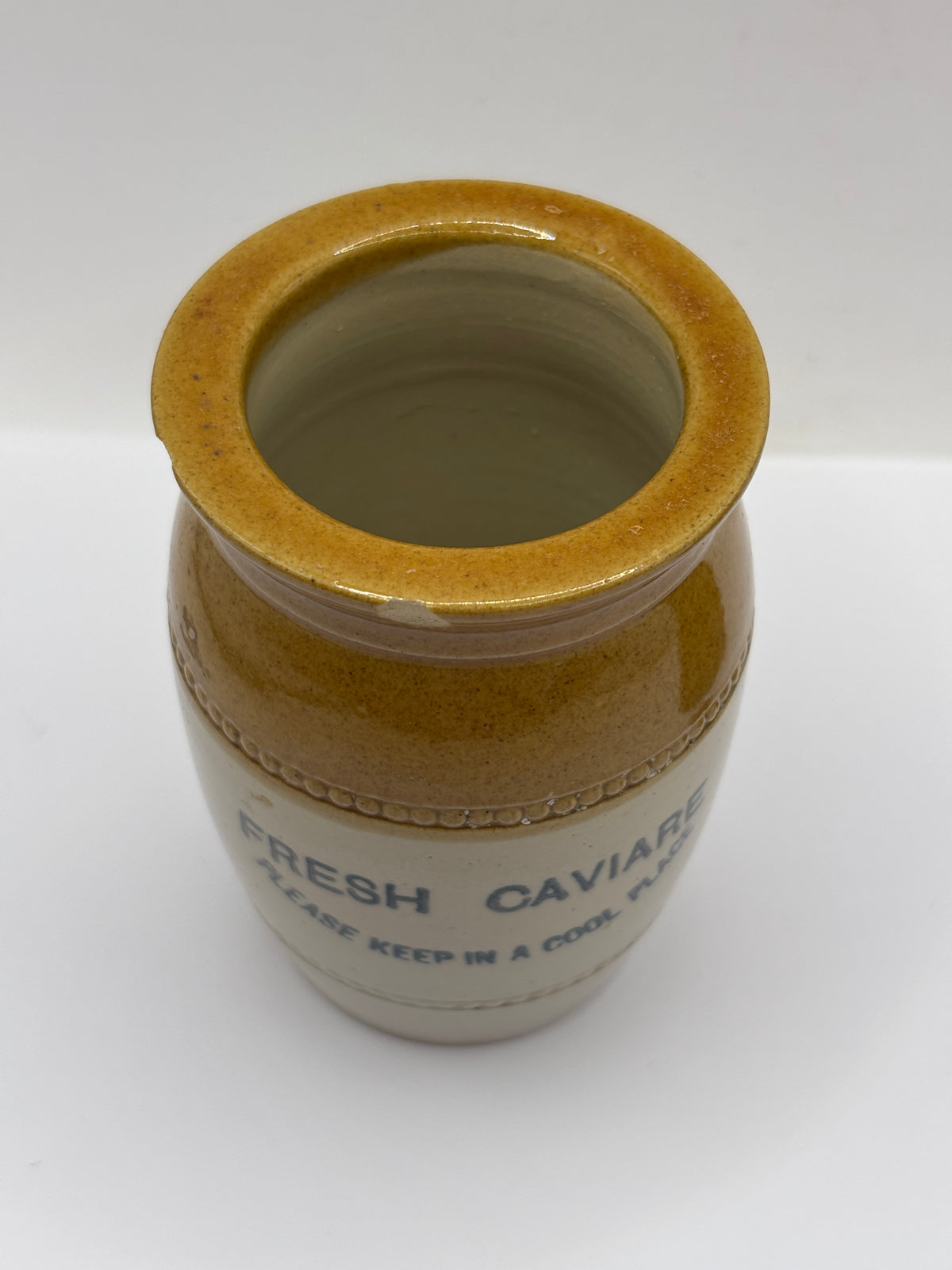 Old stoneware advertising jar, Fresh Caviare