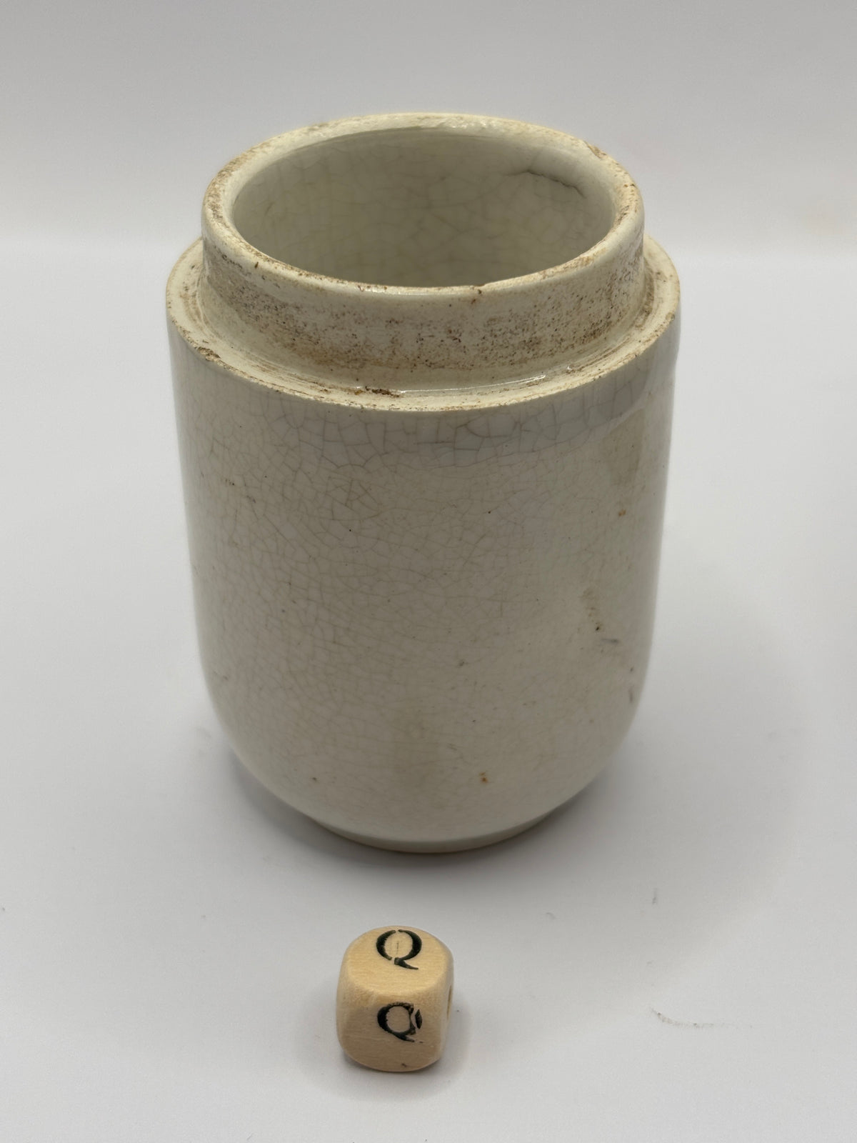 Old small plain white stoneware pot (Q)