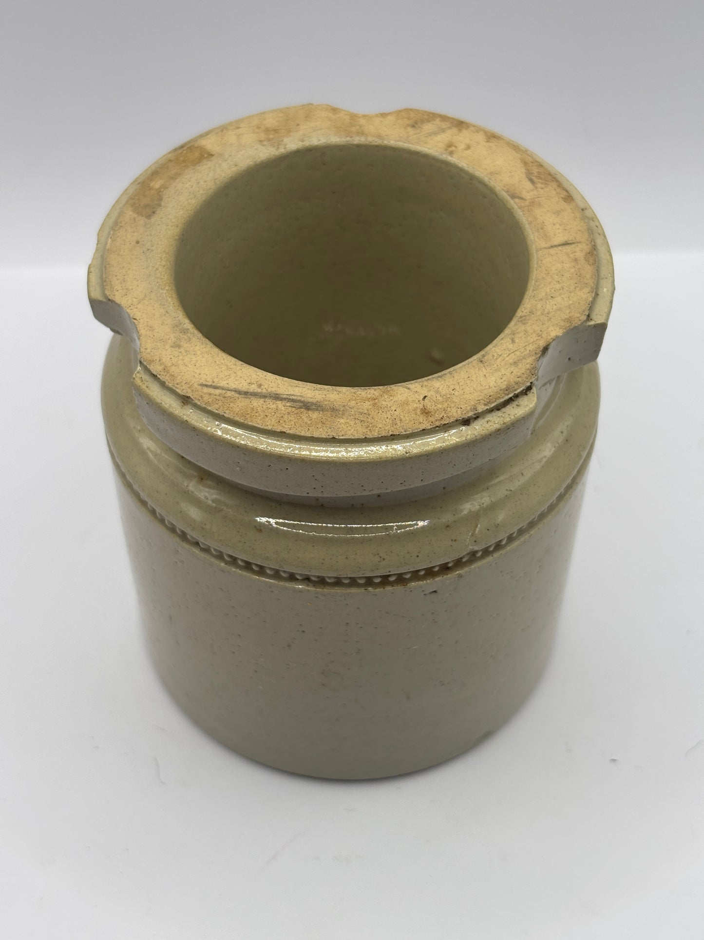Old stoneware caviar pot. R.T Kay caviare importer Hull