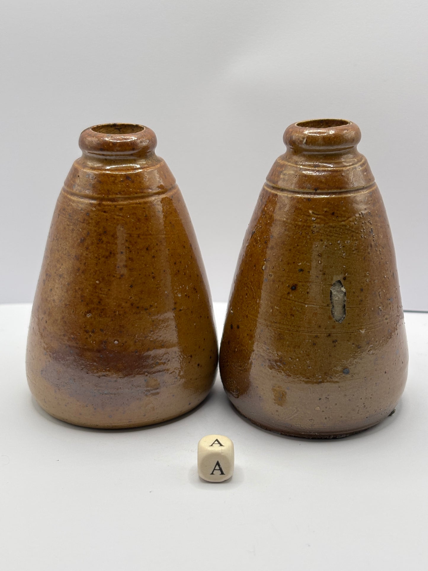 2 old stoneware cone inks, ink bottles inkwells