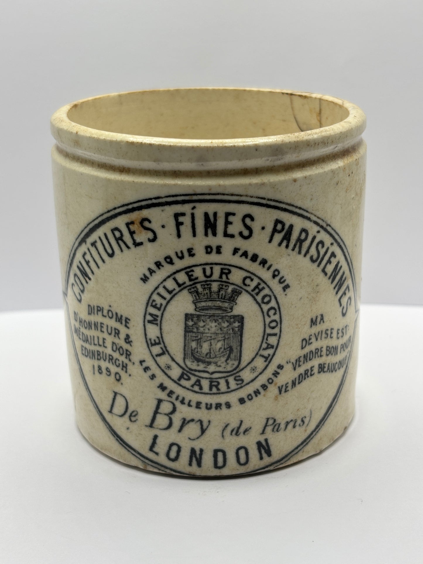 Rare old french marmalade jar, confitures fines parisiennes