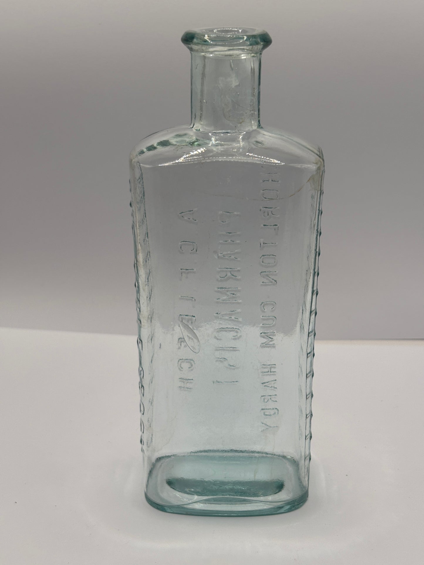 Old aqua glass chemist bottle, AGF LEECH PHARMACIST