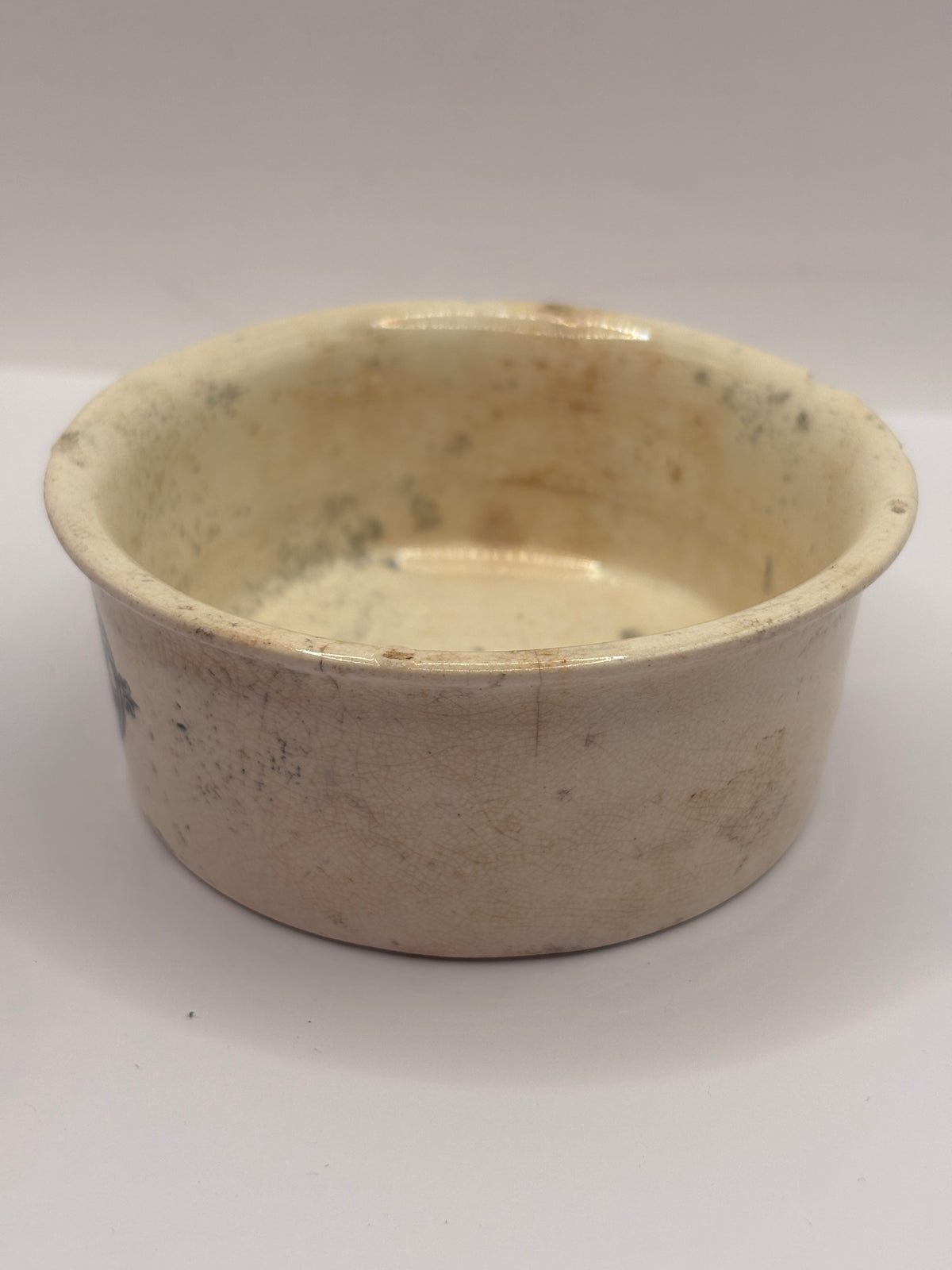 Old advertising meat paste pot, Plumtree home potted meats. Chipped
