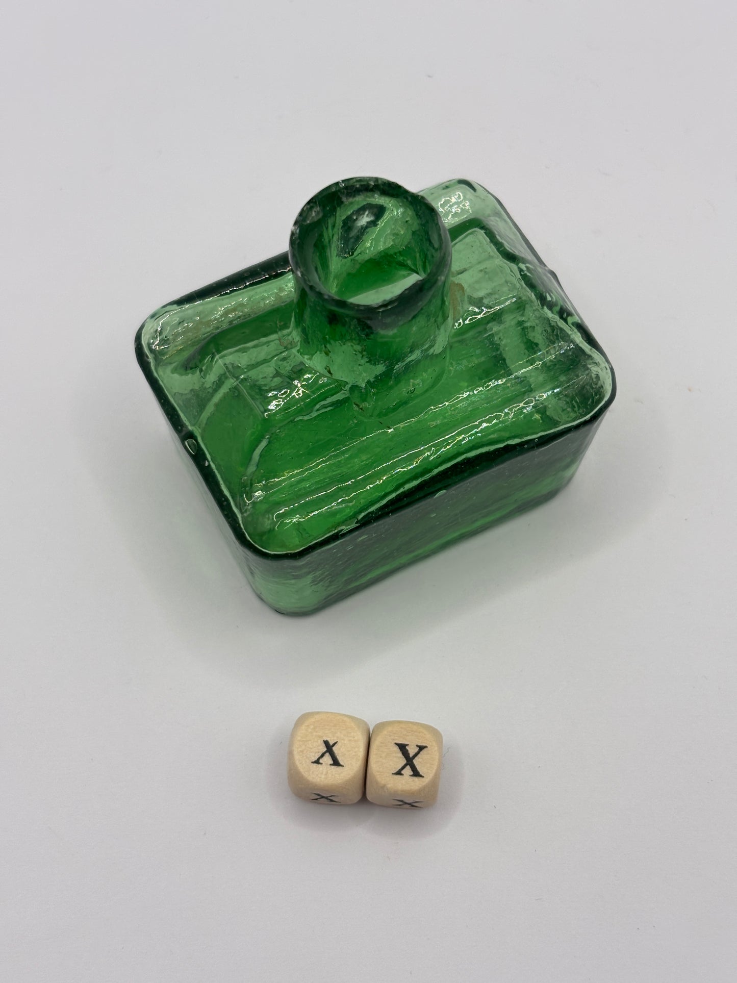 Old green glass boat ink, inkwell (XX)