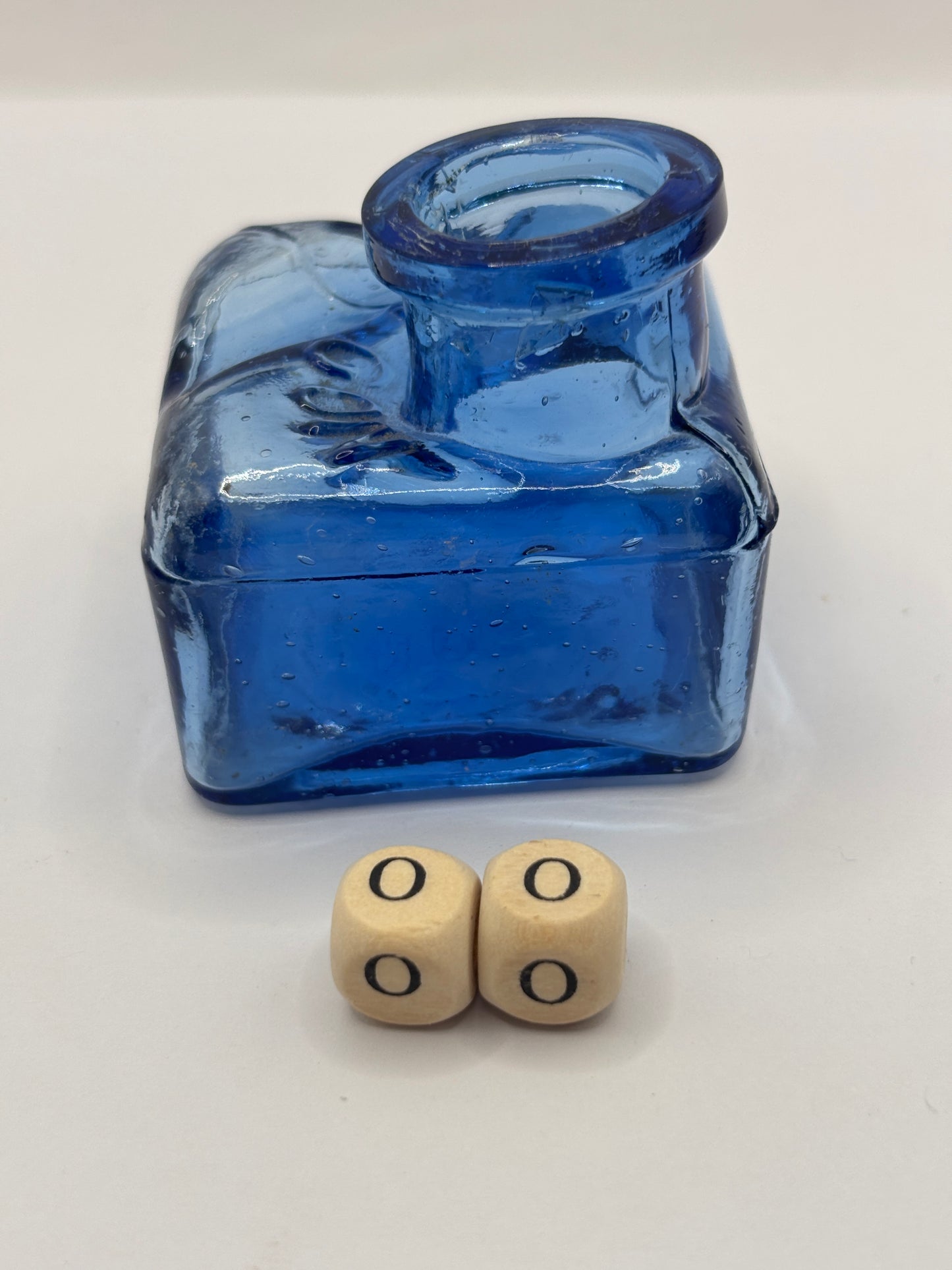 Old blue glass Polygon ink, ink bottle. Inkwell (PP)