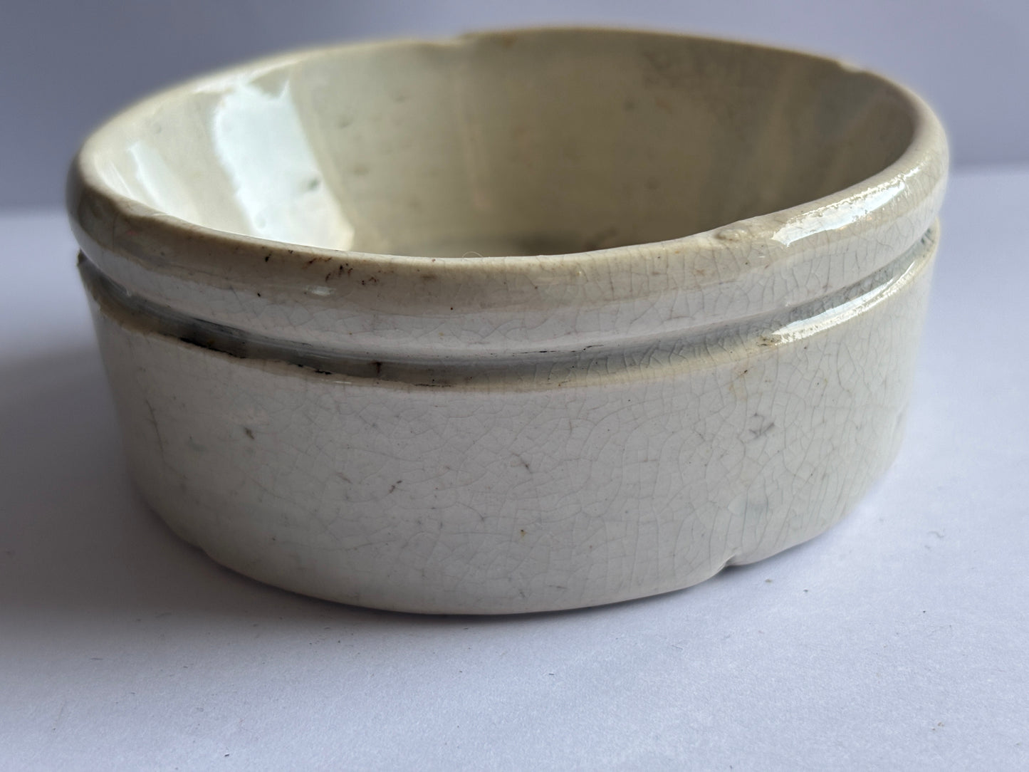 Old stained & crazed stoneware meat paste pot