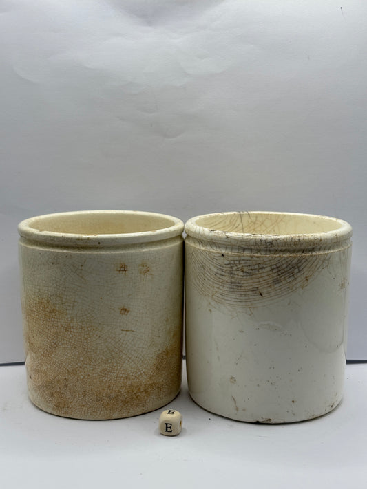 2 old stoneware preserve pots (E)