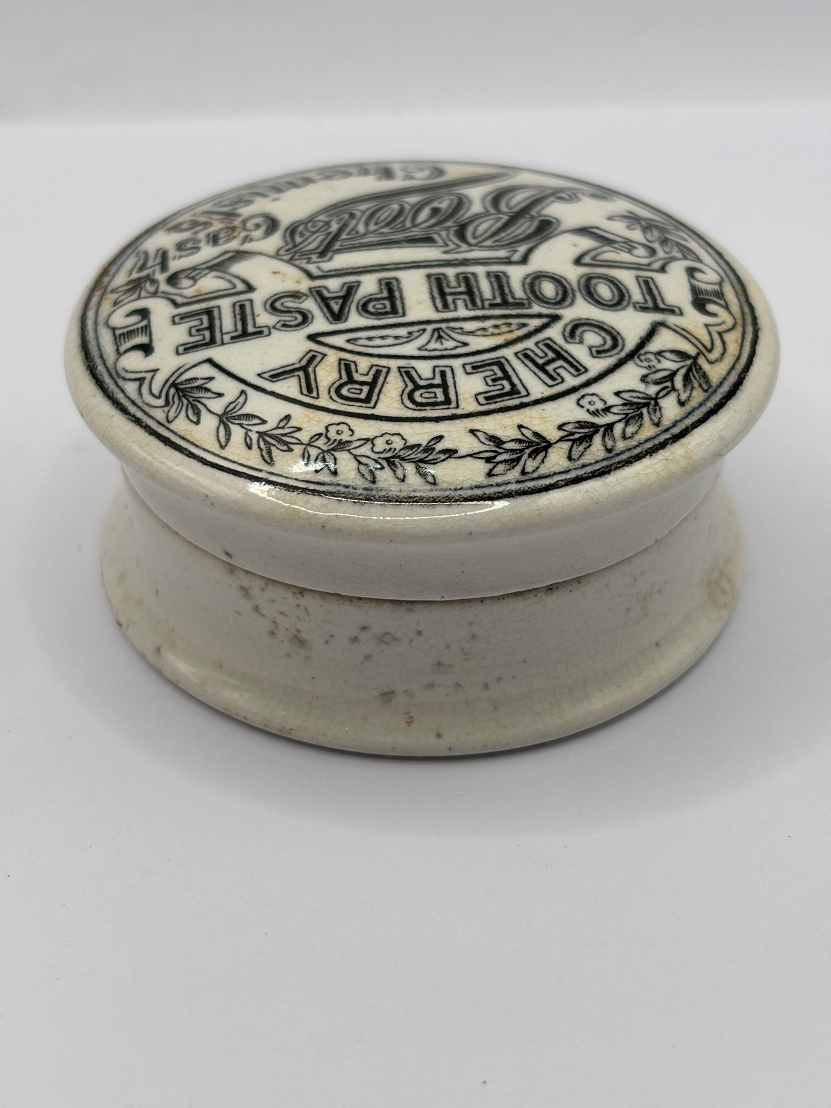 Old advertising lid and base. Boots cash chemists Cherry tooth paste 🍒