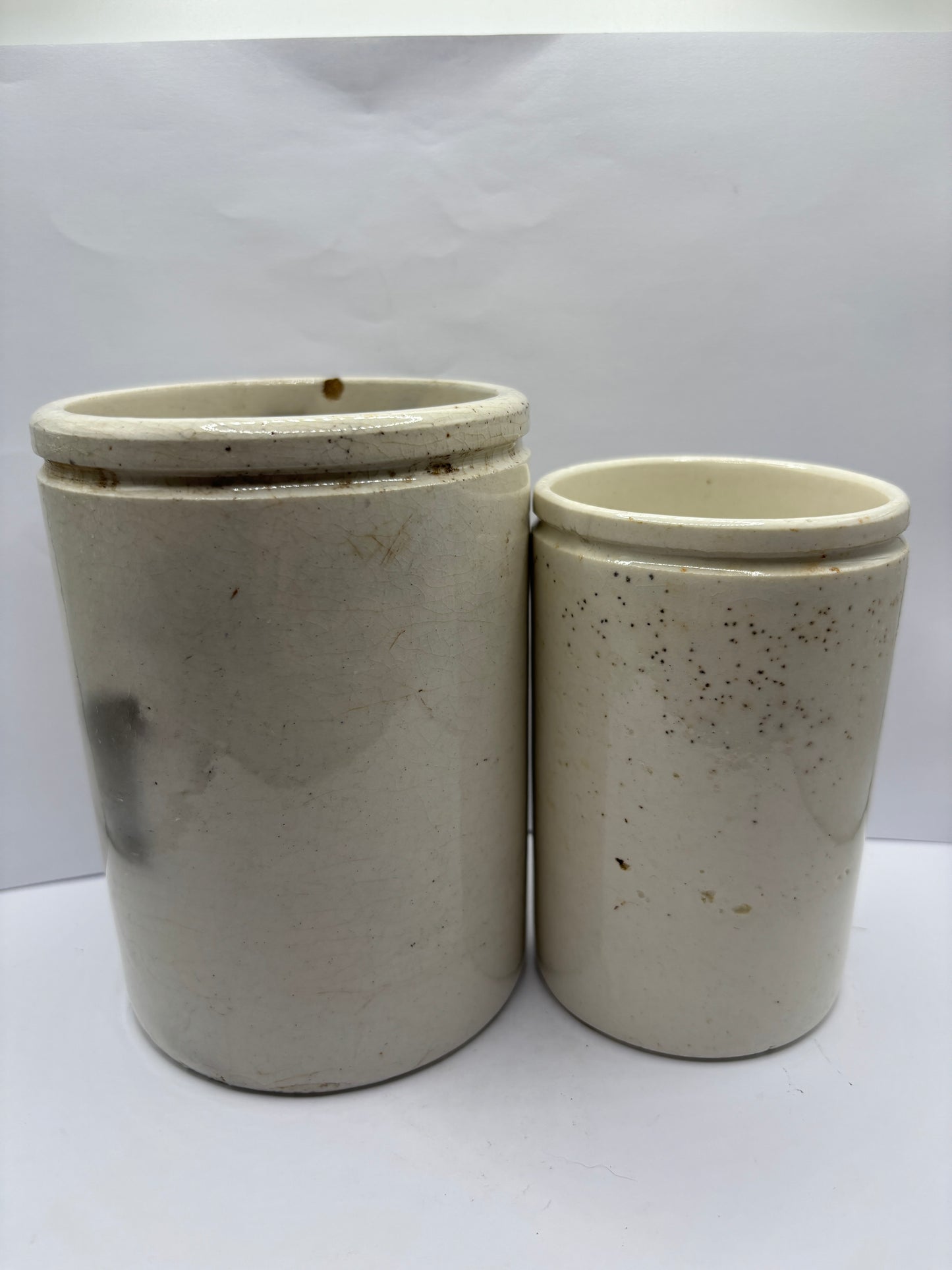 2 old stoneware preserve pots