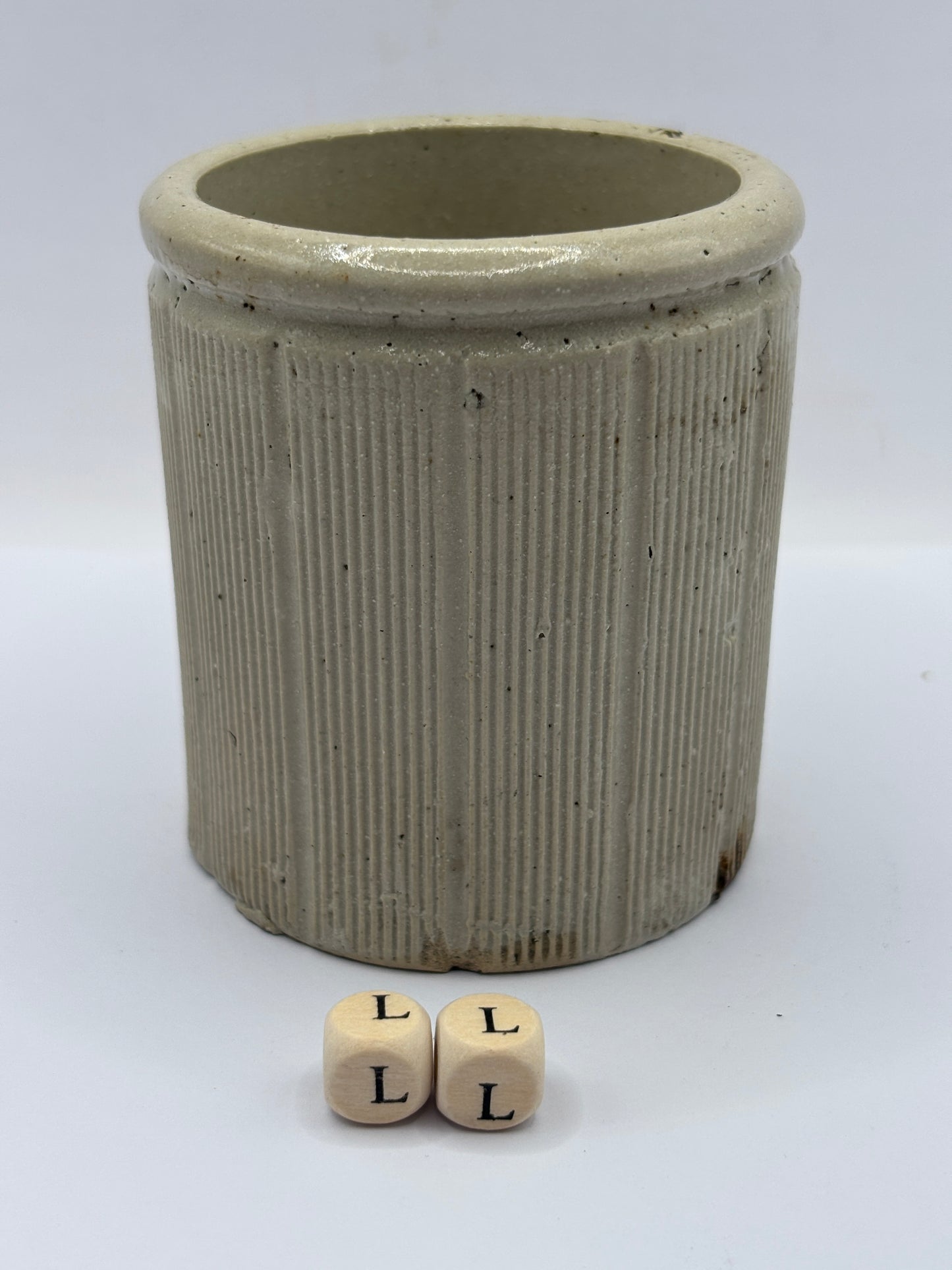 Old small ribbed stoneware jam pot (LL)