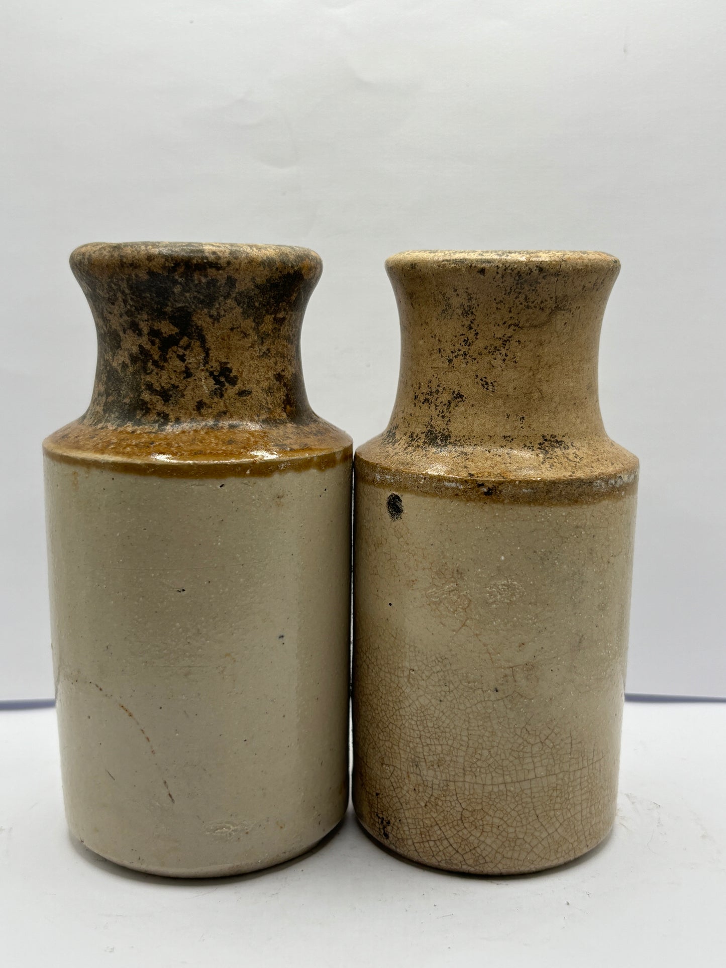 2 old stoneware blacking pots