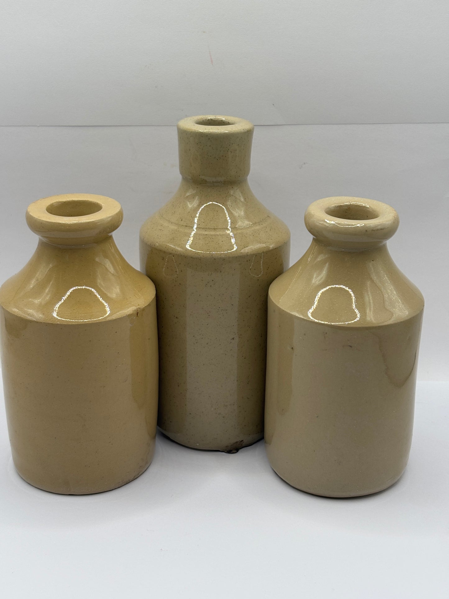 3 old stoneware furniture cream pots (B)