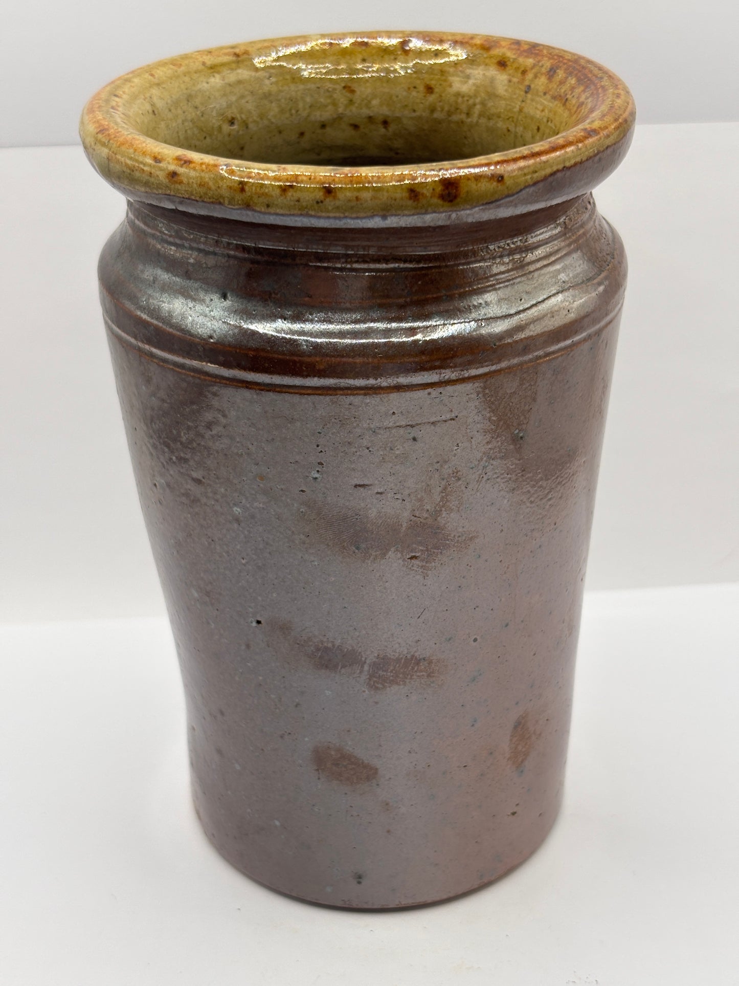 Old salt glaze pantry pot, storage jar 16cms