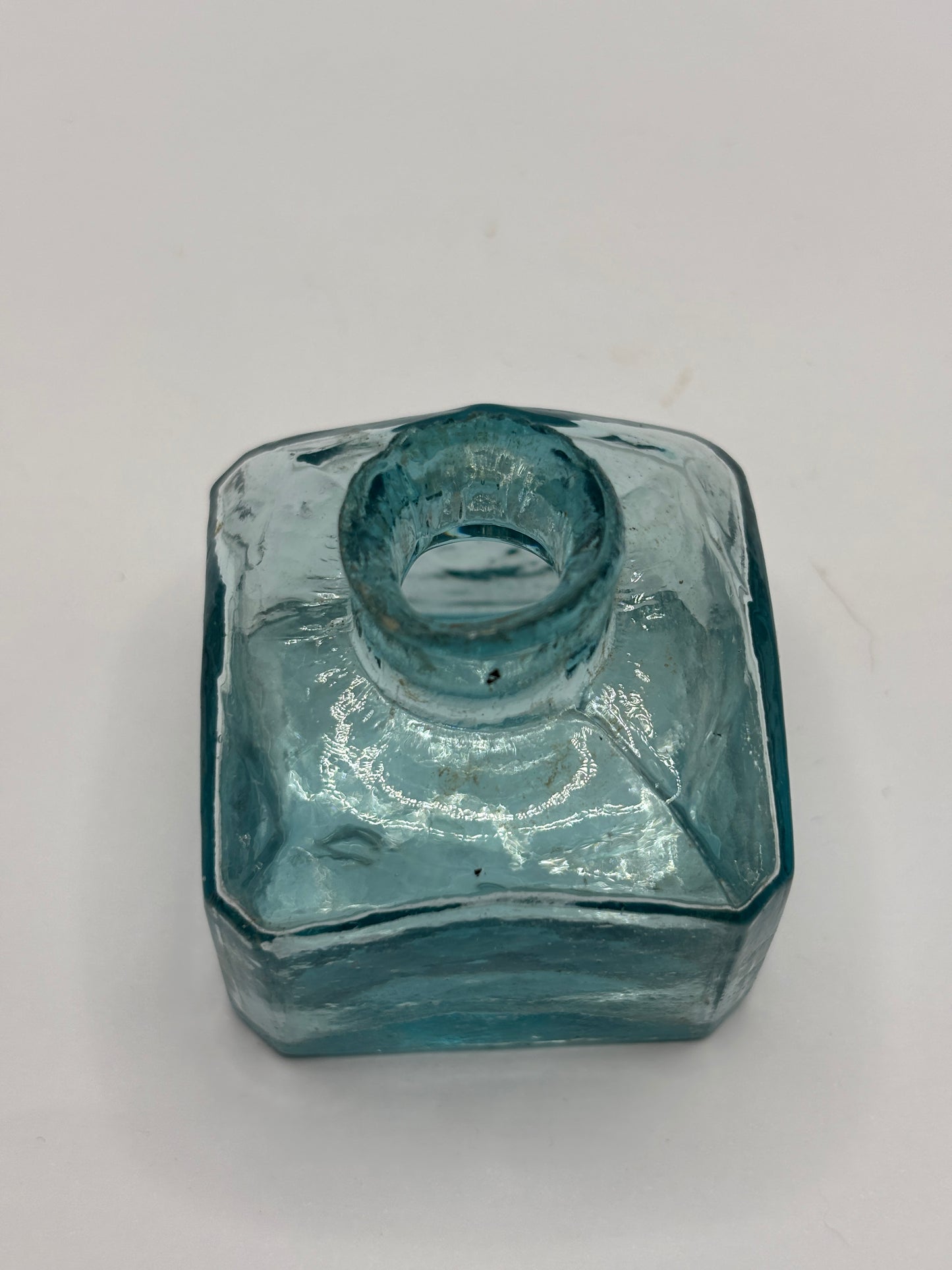 Old aqua glass inkwell, ink bottle