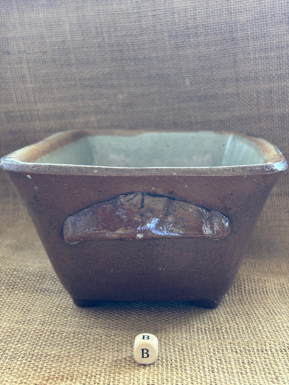 Old brown salt glaze stoneware pie dish (B)