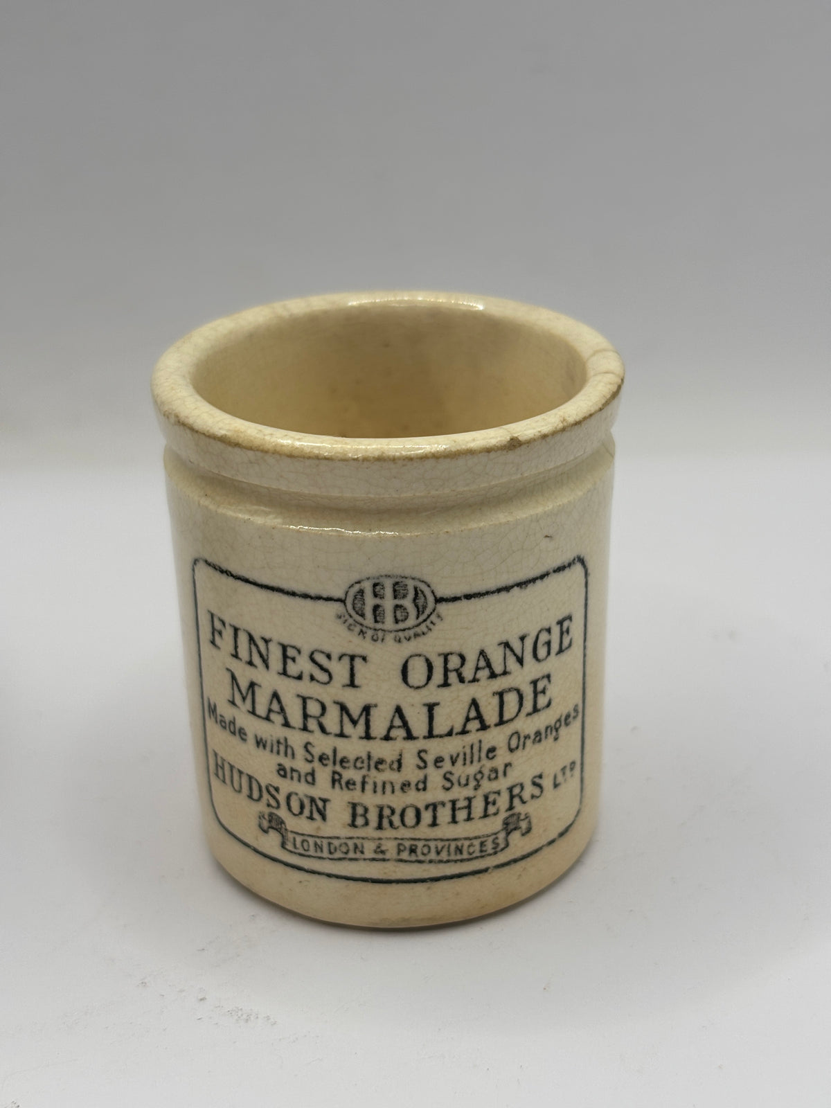 RARE miniature size Finest orange marmalade jar. Hudson Brothers 5cms
