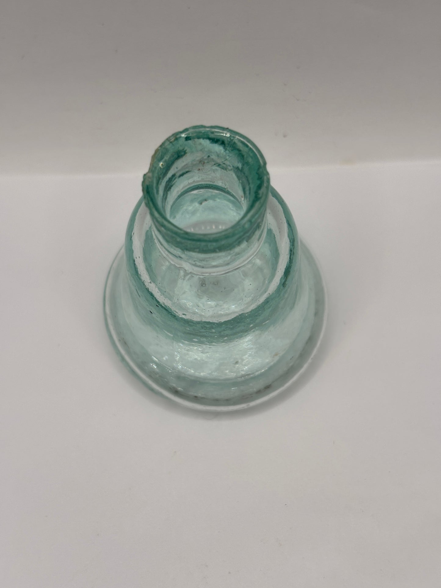 Old aqua glass inkwell, Bell ink
