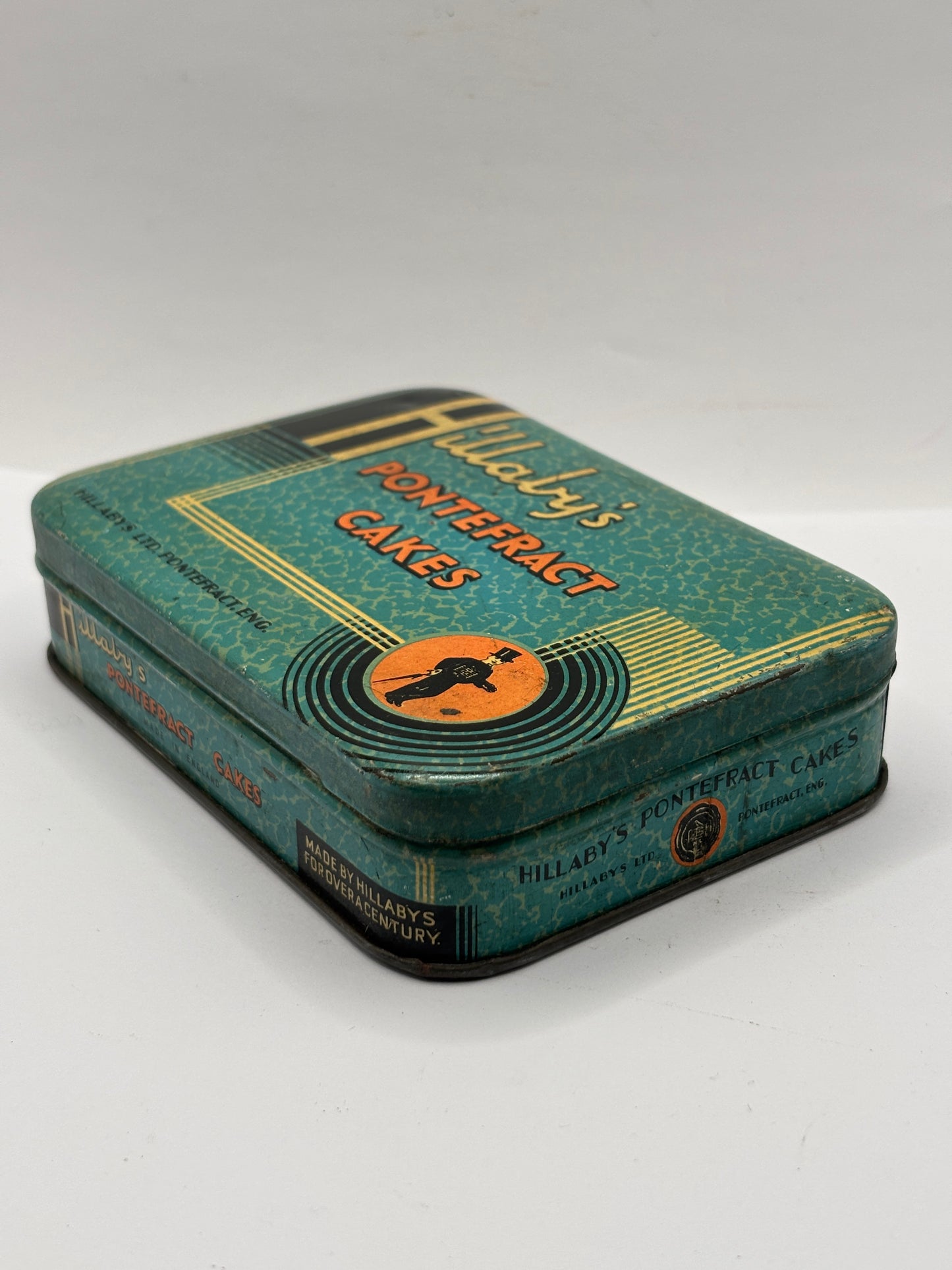 Old advertising tin, Hillabys pontefract cakes
