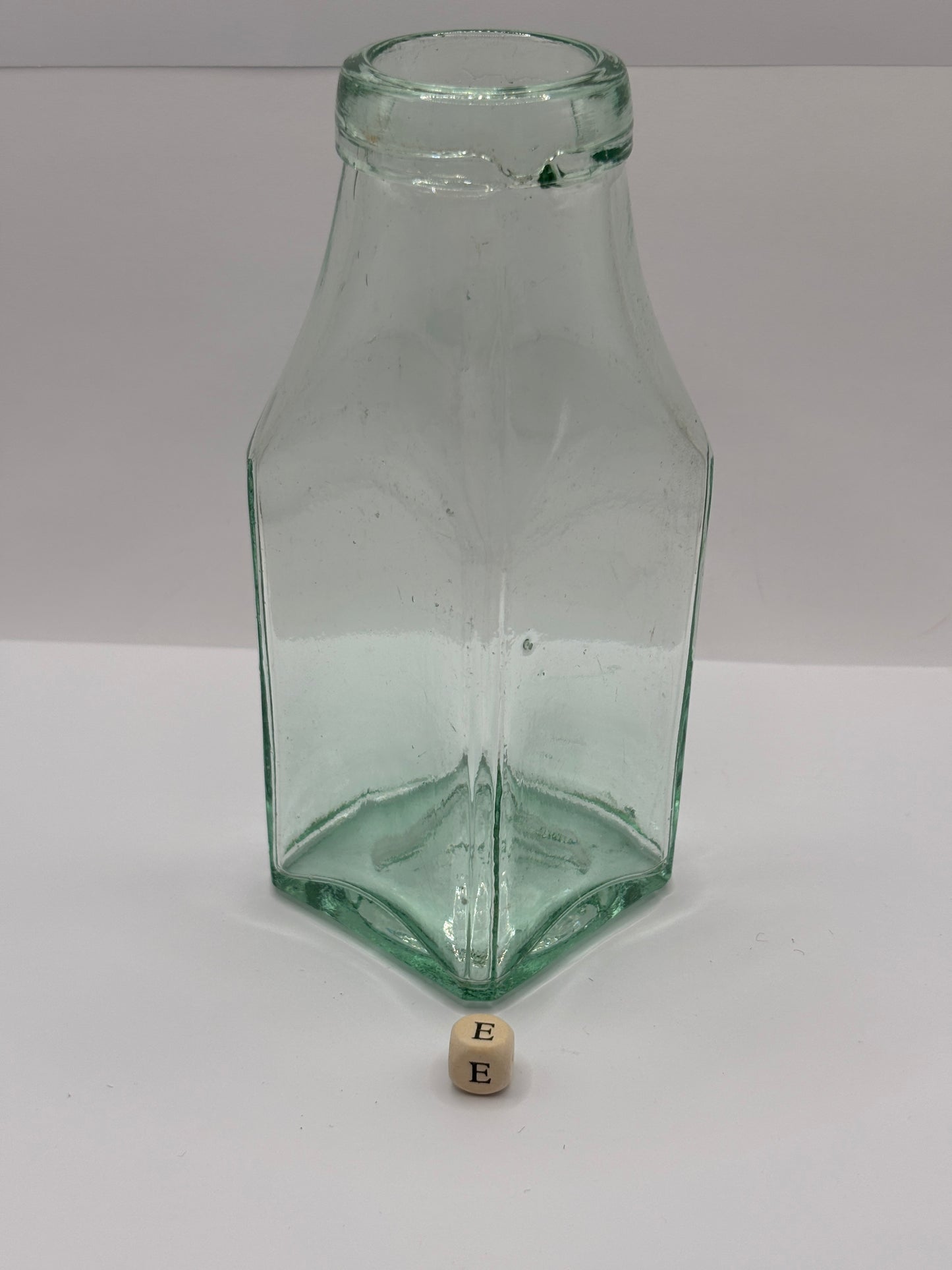 Old aqua glass pickle jar, preserve jar (e)