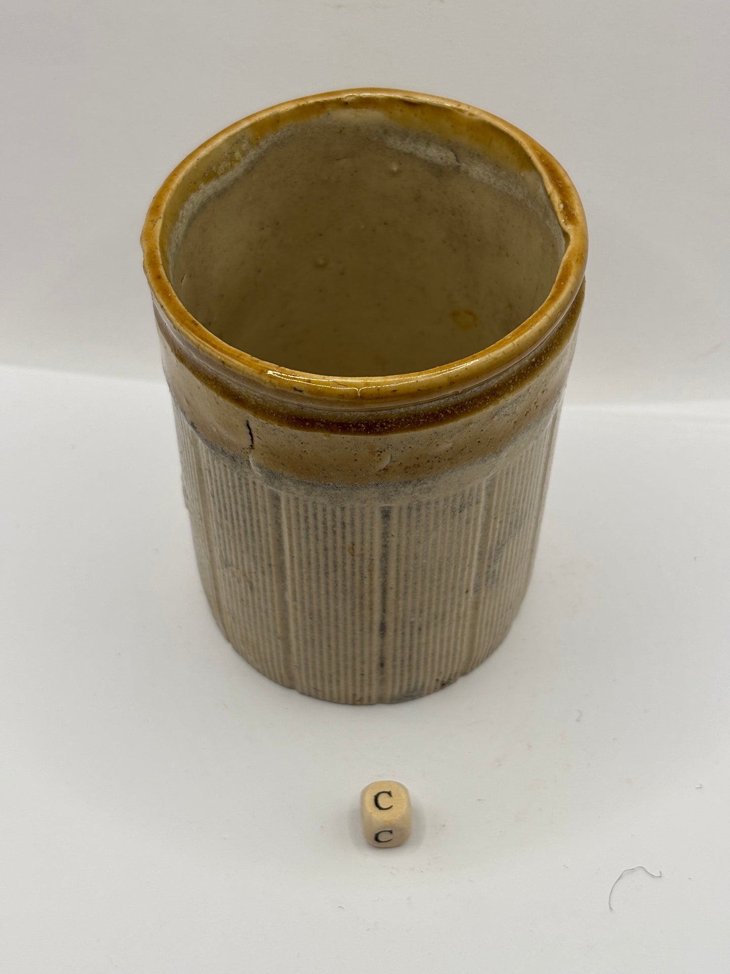 Old 1lb brown top ribbed jam & marmalade pot (c)