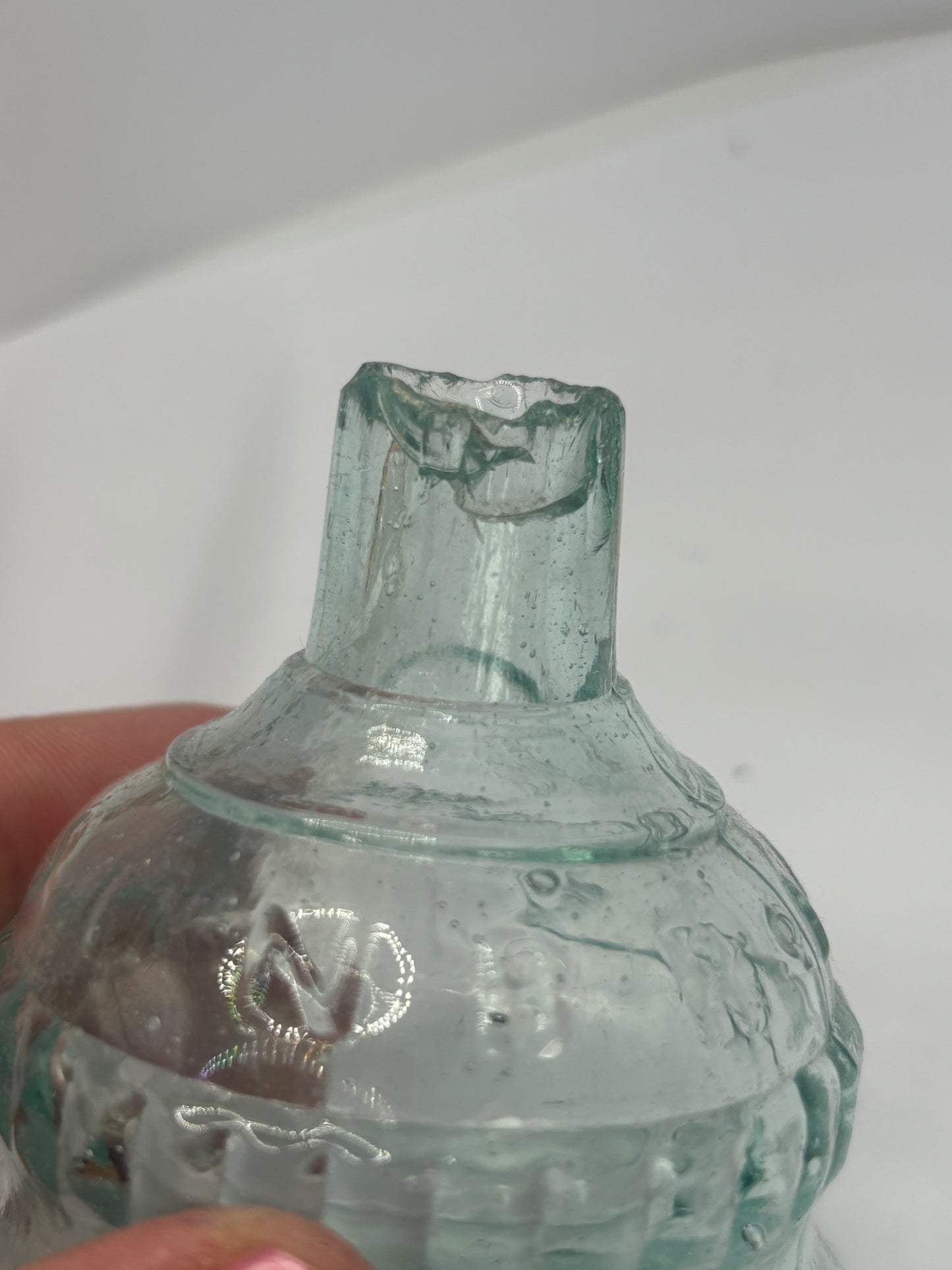 Small aqua Sunbright glass oil lamp