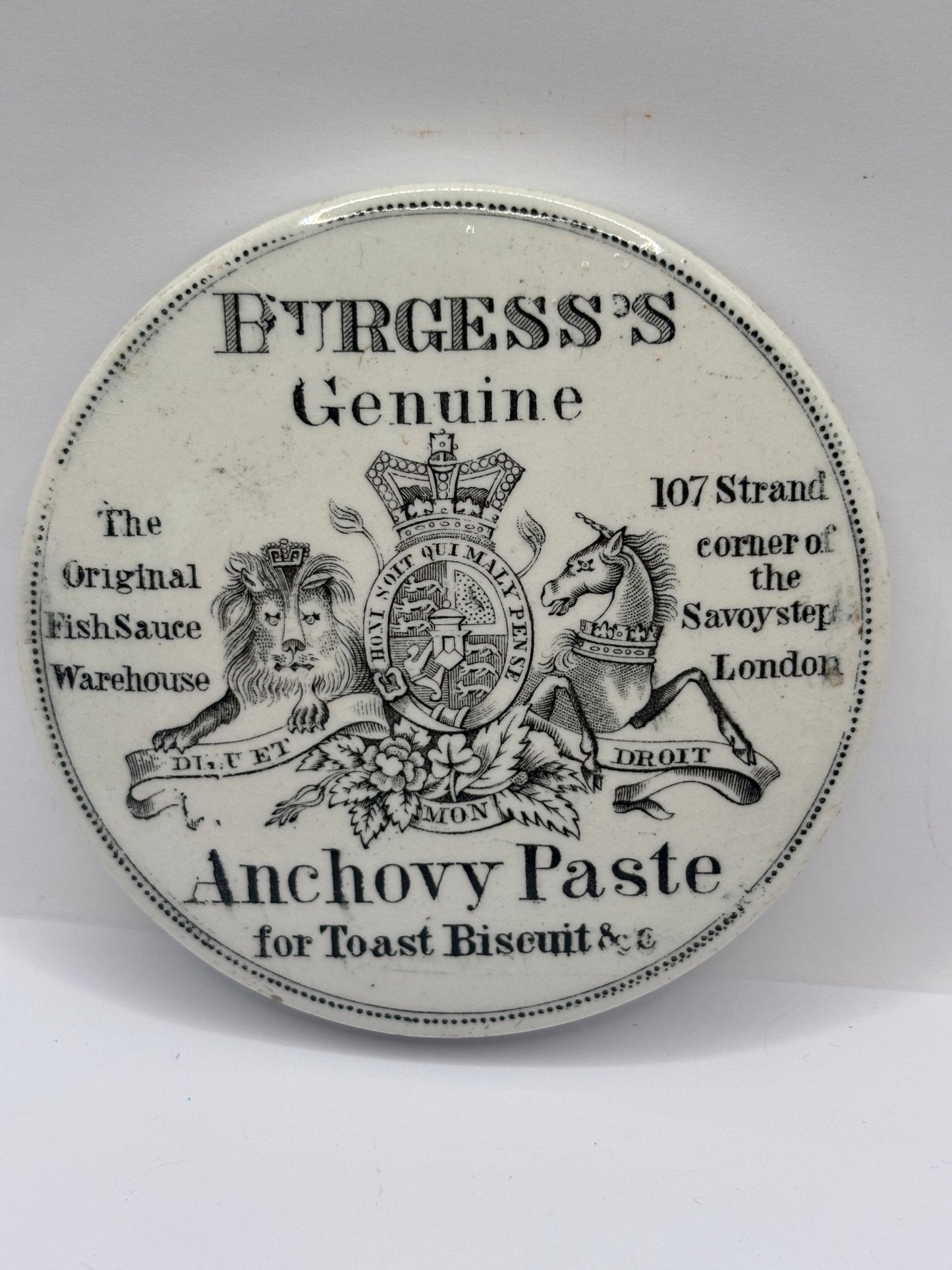 old advertising lid, Burgess’s anchovy paste