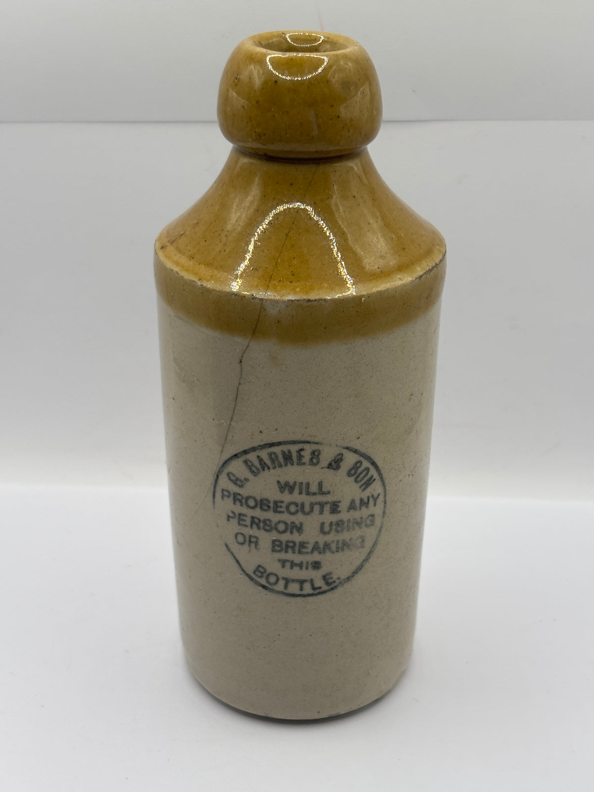 Old stoneware ginger beer bottle, Barnes & Son Manchester