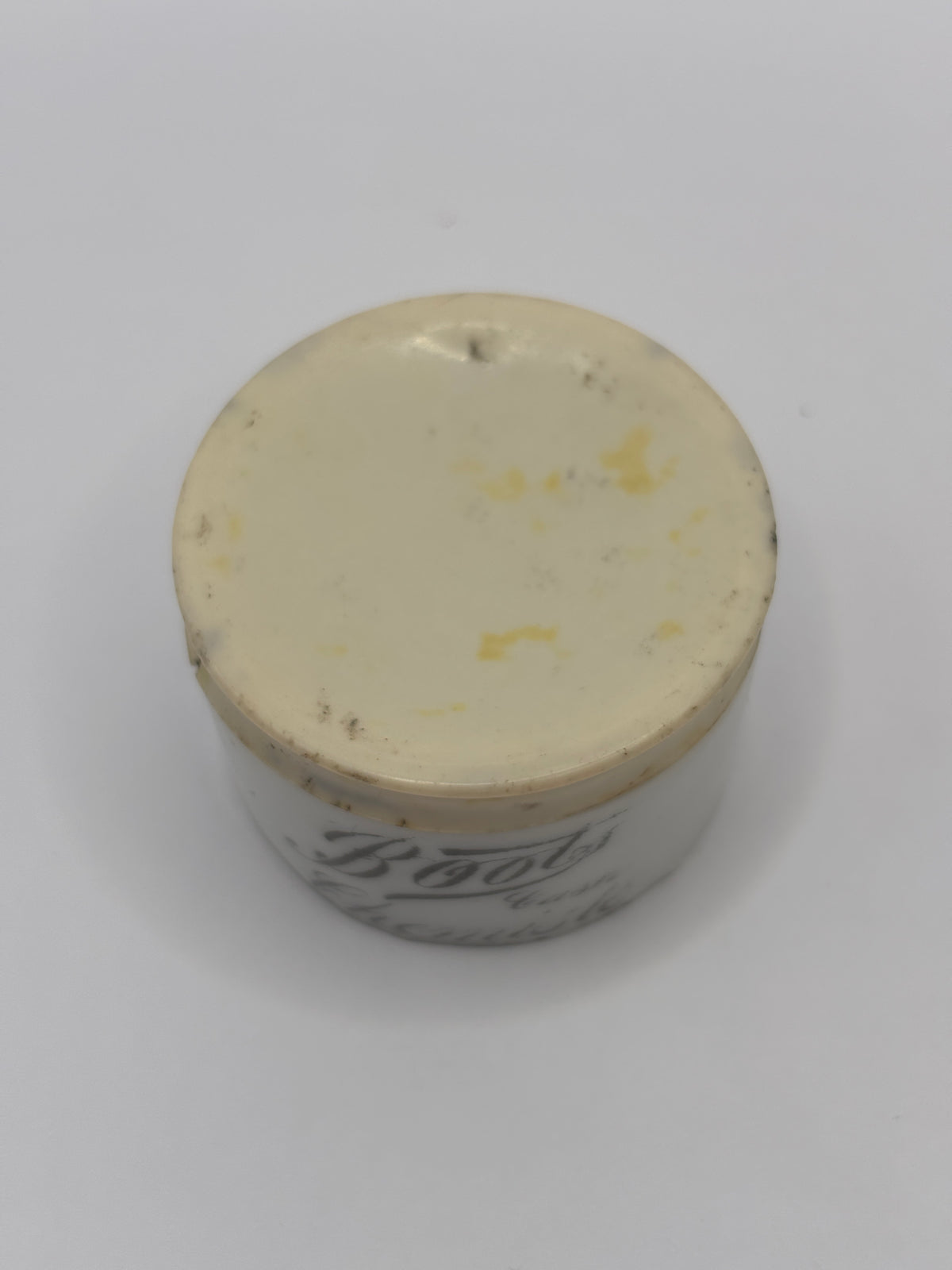 Old mini Boots cash chemists advertising jar with bakelite lid