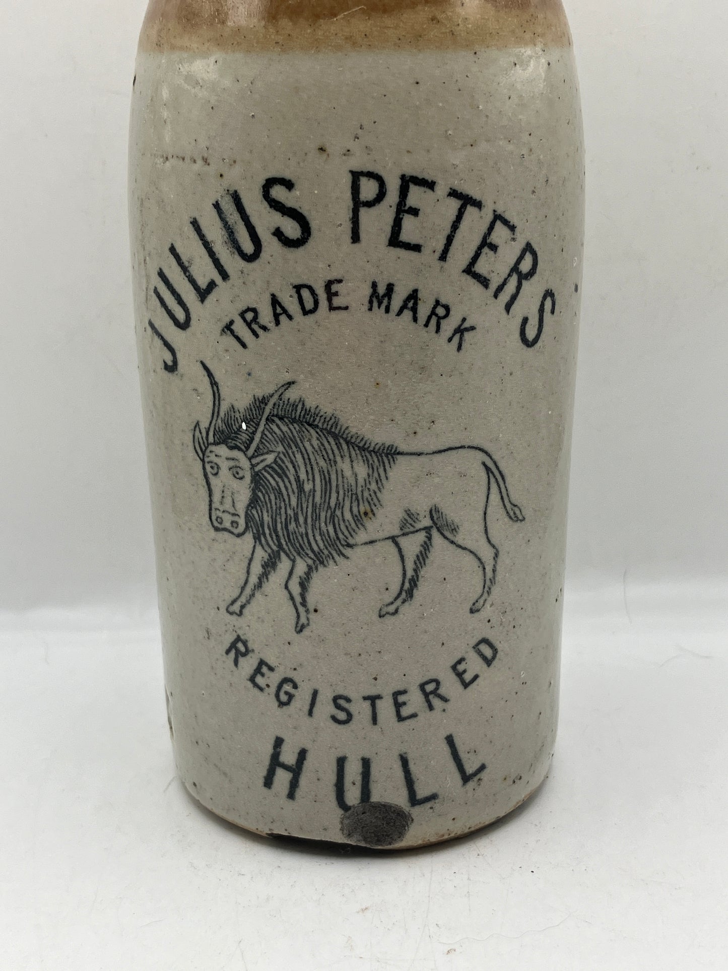 Stoneware ginger beer bottle Julius peters, Hull