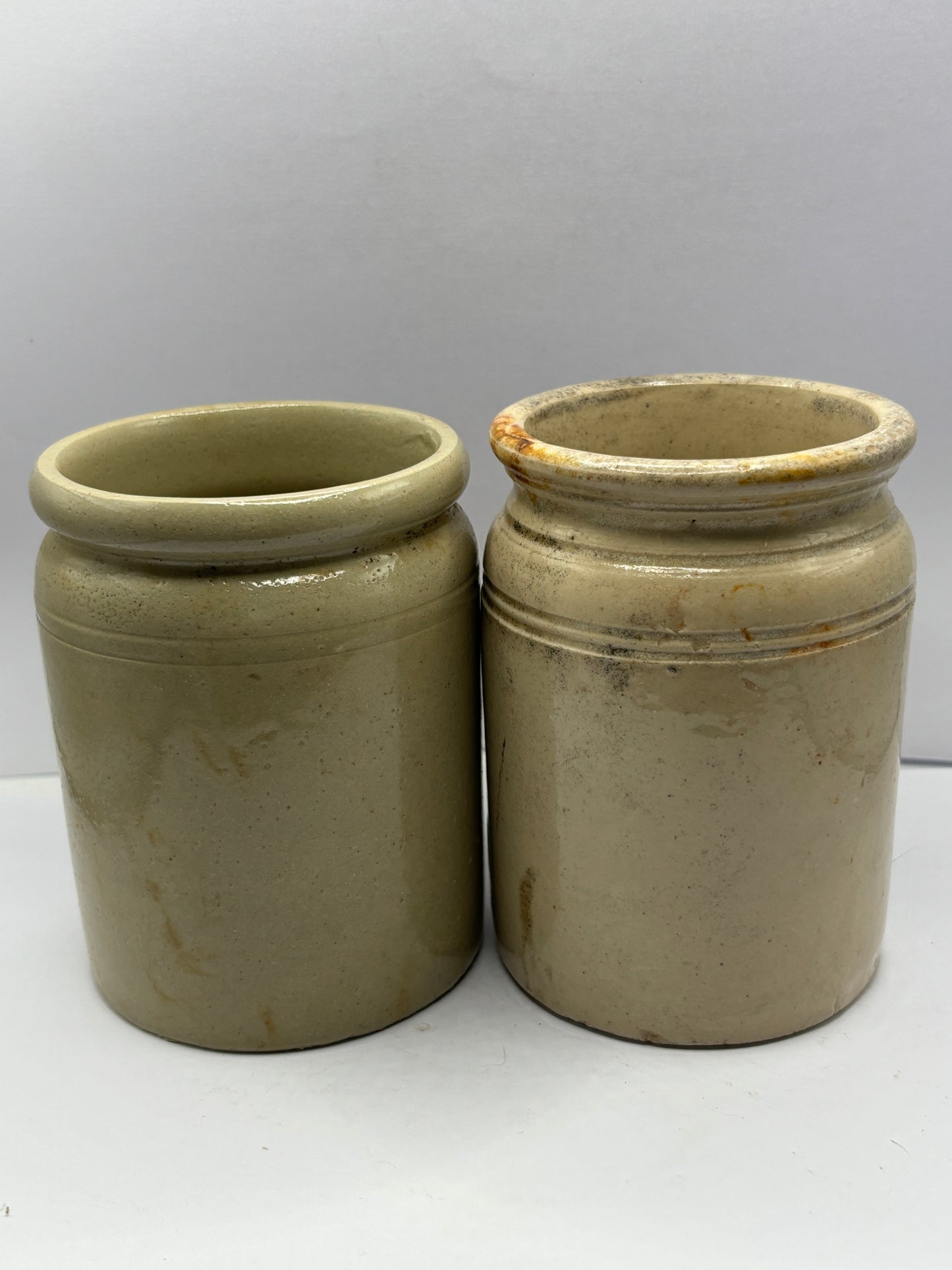 2 small rolled top stoneware marmalade pots & jars