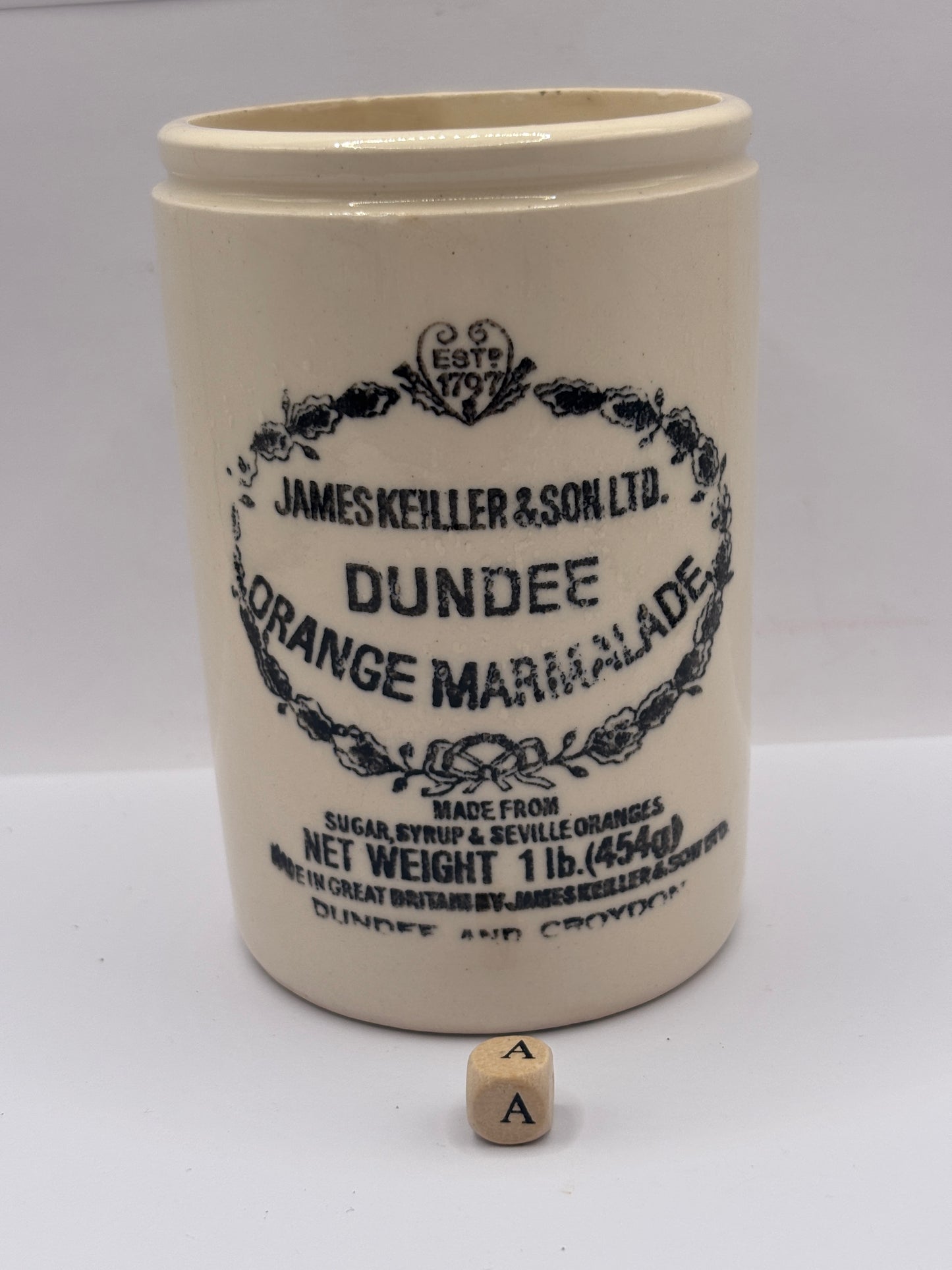 Old 1lb James Keiller Dundee marmalade jar (A)