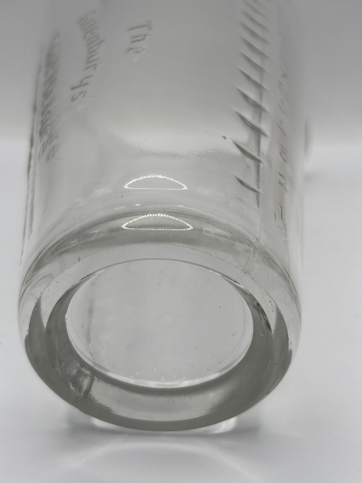 Old clear glass food measuring jug, The allenburys food measure