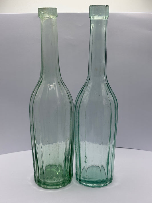 2 old aqua glass chemist bottles