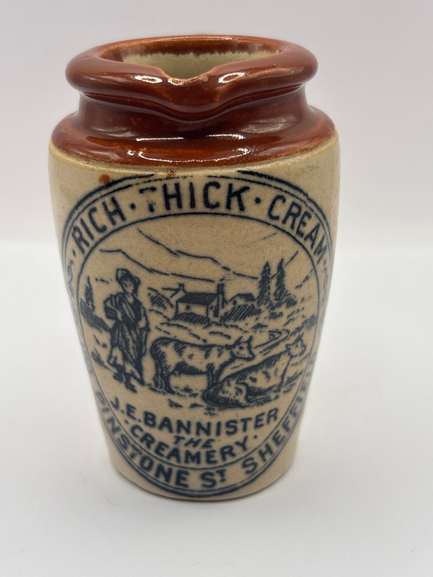 Old advertising cream pot,Bannisters Huddersfield dairies. Rich thick cream 8.5cms