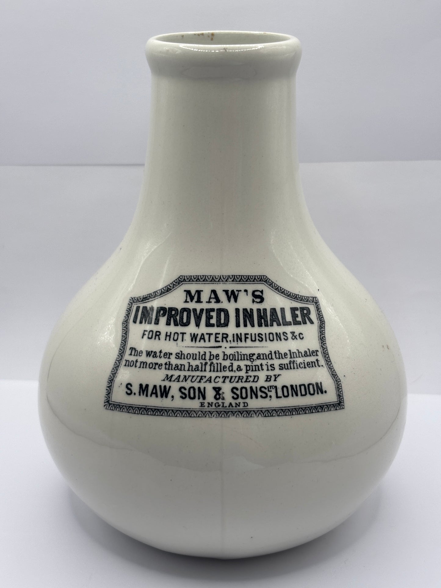 Old stoneware advertising inhaler, Maws improved earthenware inhaler