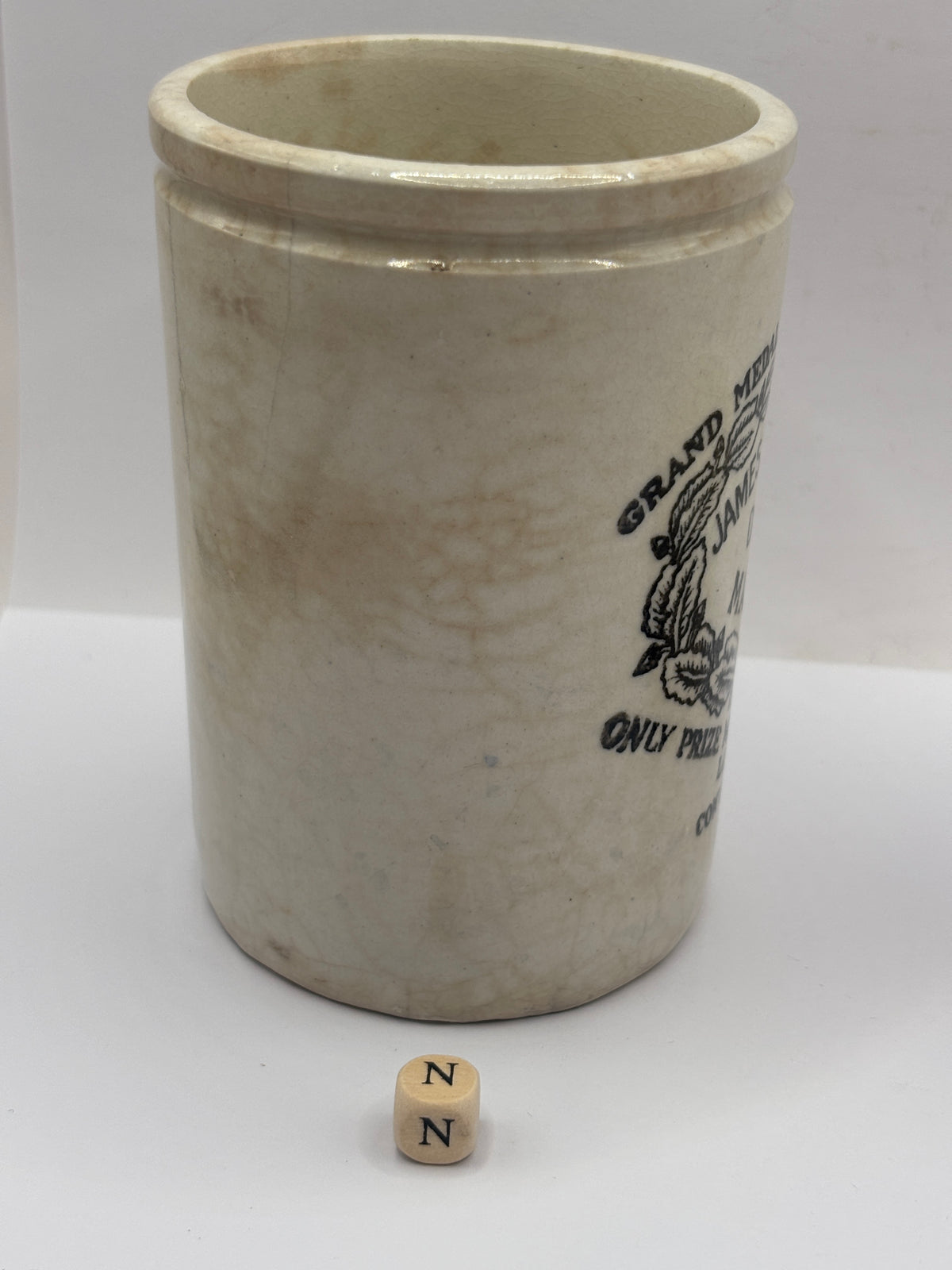 Old 1lb stoneware marmalade pot, James Keiller Dundee marmalade (N)