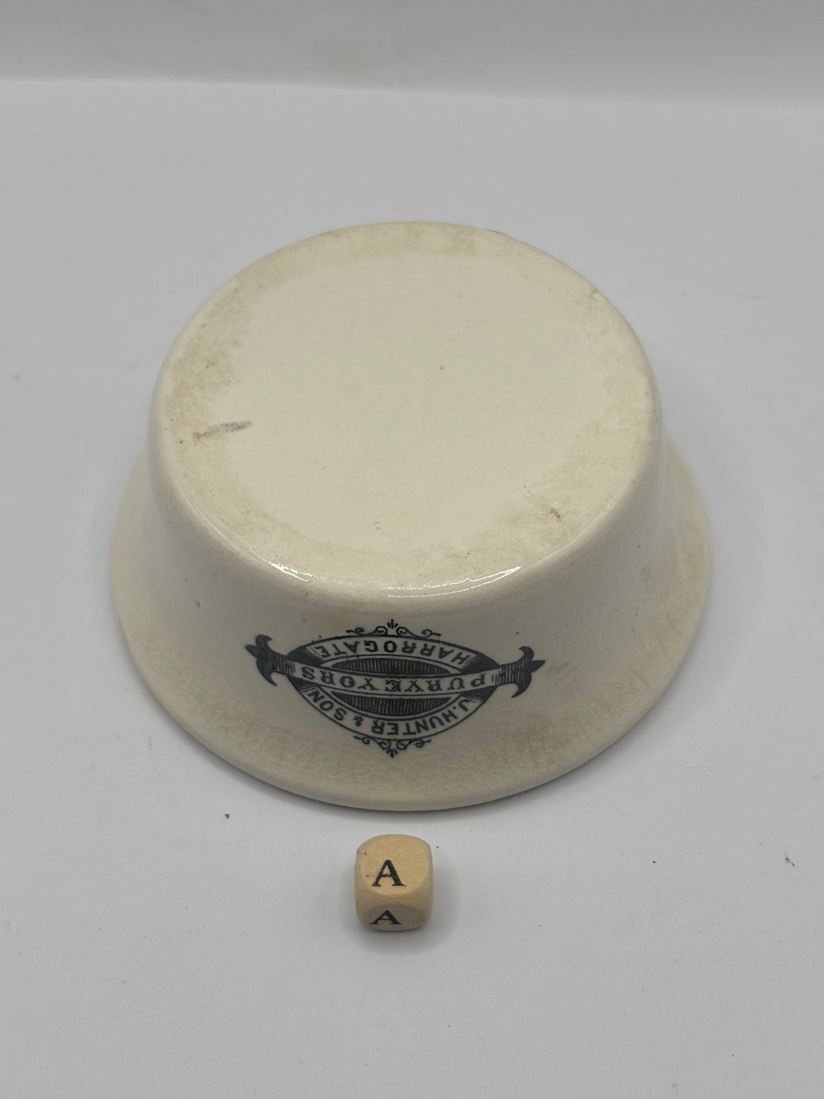 Old advertising meat paste pot, J.Hunter & son Purveyors Harrogate (a)