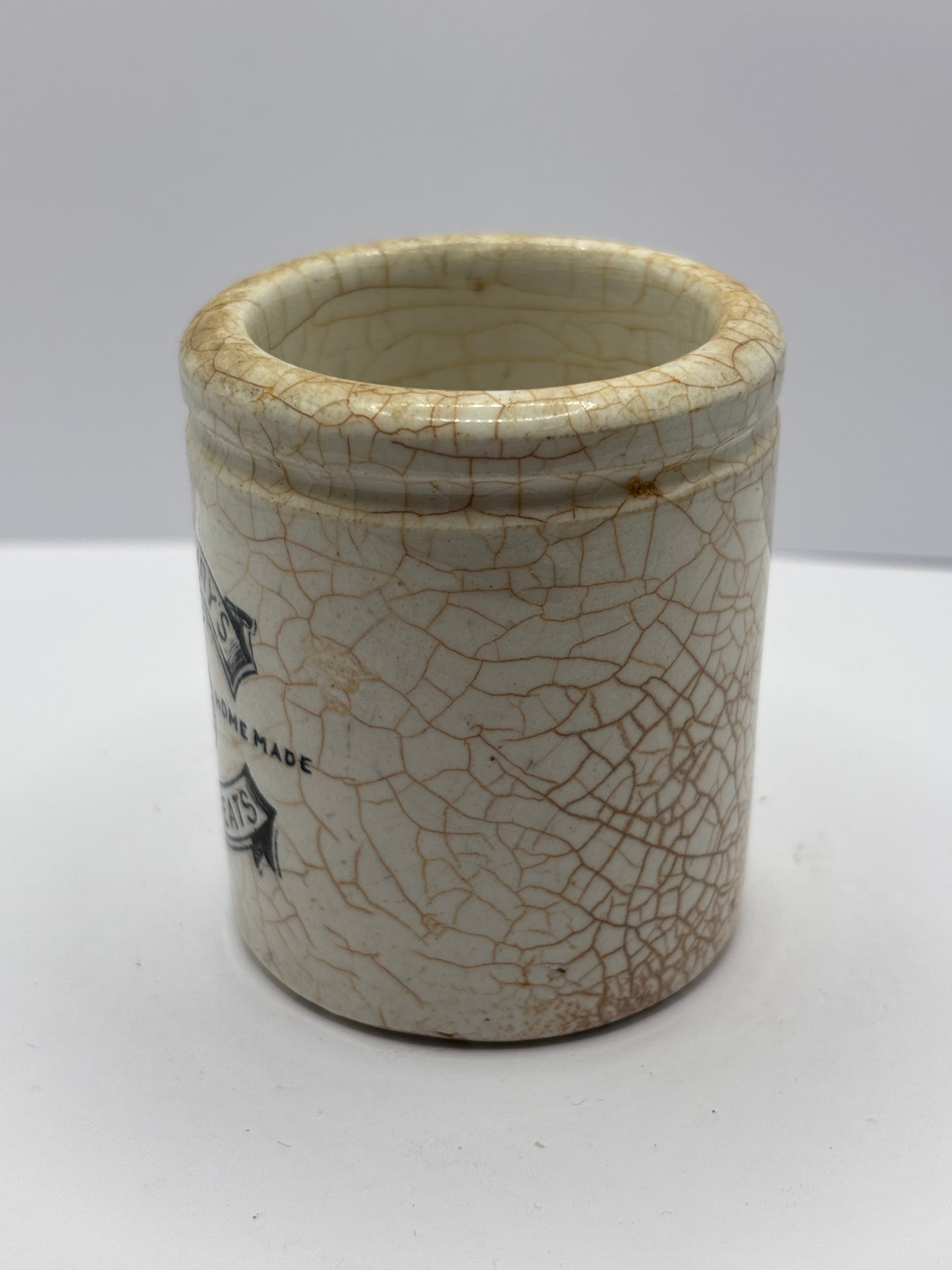 Old stained & crazed sainsburys advertising pot