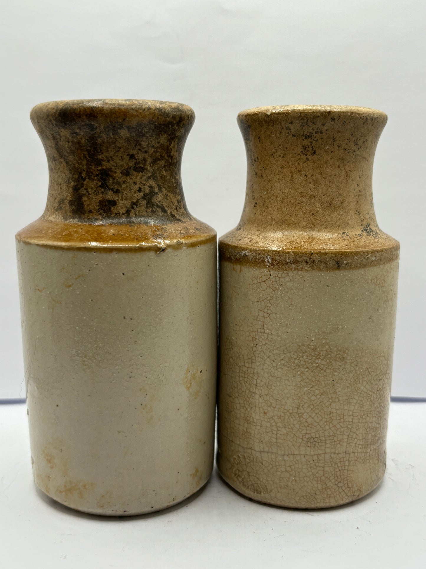 2 old stoneware blacking pots