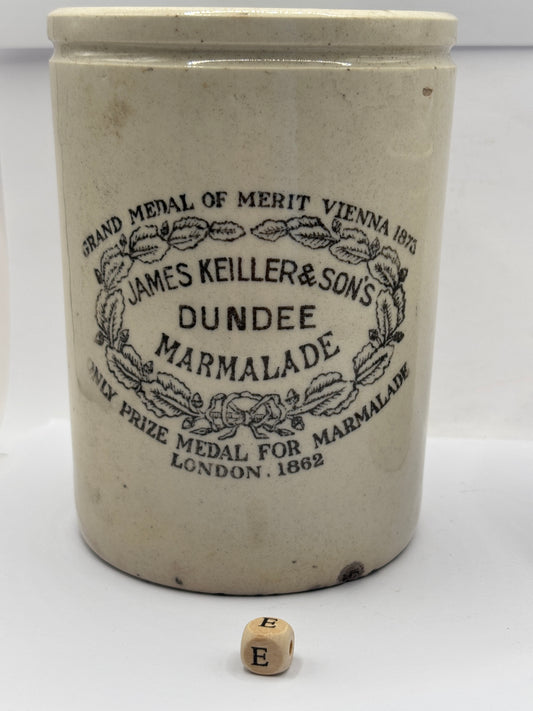 Old 2lb stoneware marmalade pot, James Keiller Dundee marmalade (E)