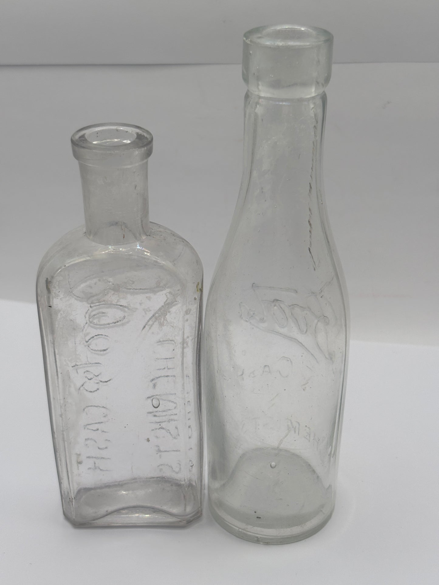 2 crusty Old glass Boots cash chemists bottles