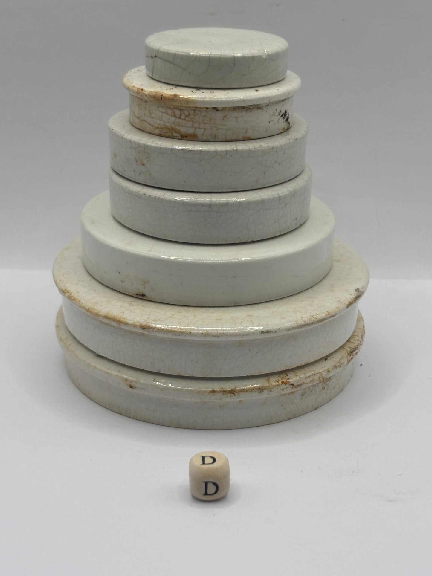 7 old plain stoneware lids, stacking lids (D)